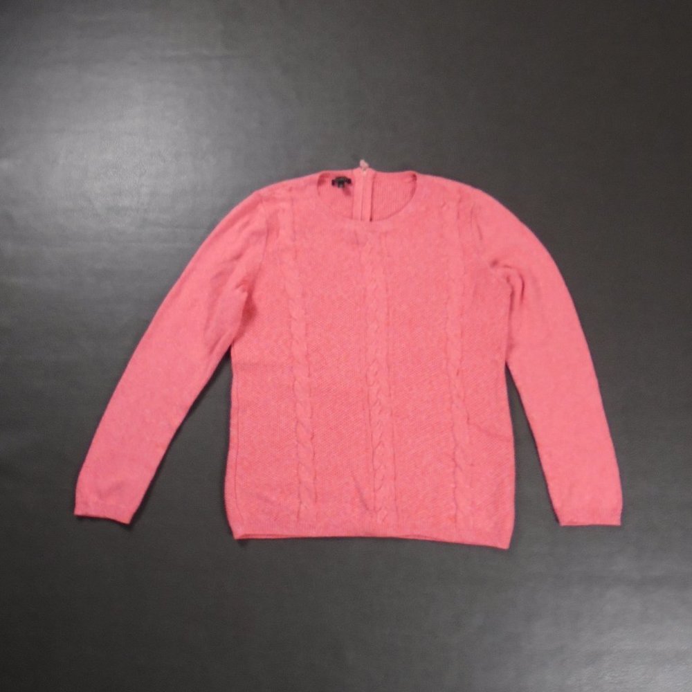 Talbots Large Cable Knit Sweater Pink Marled Long Sleeve Cotton Blend Crew Neck